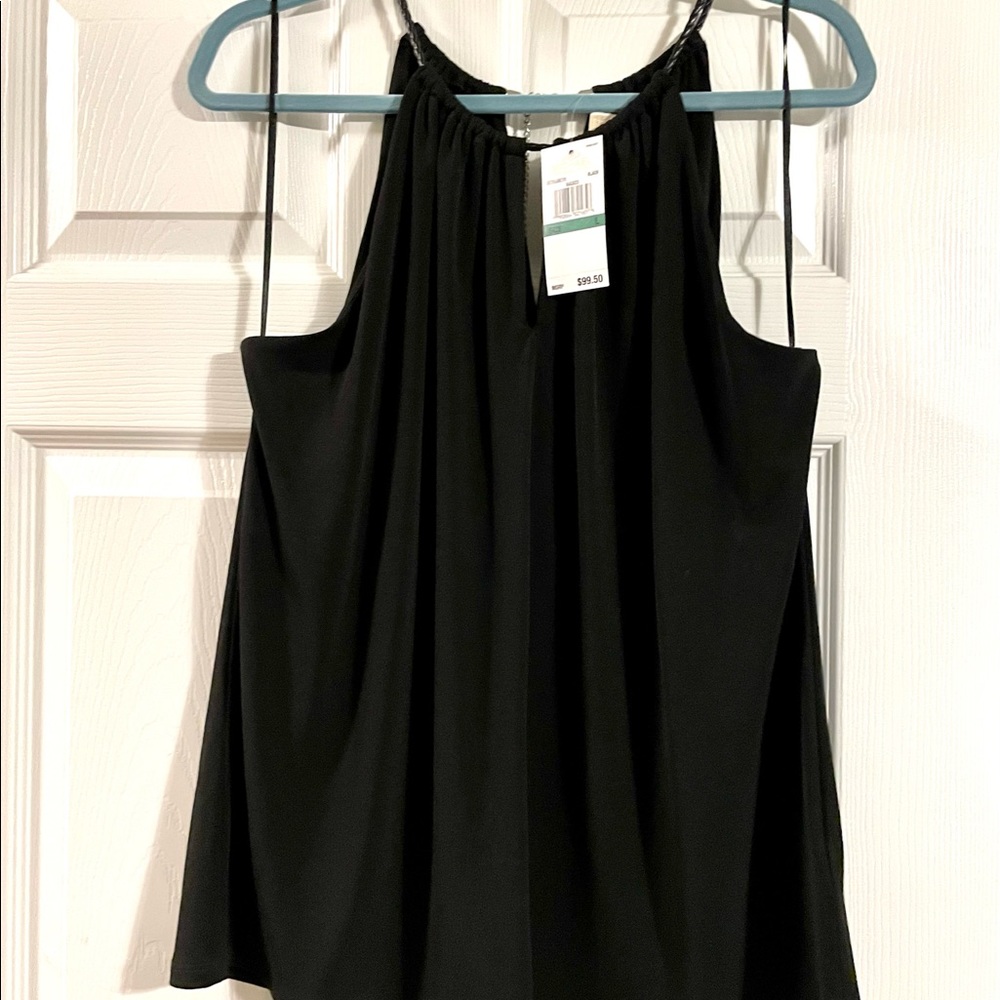 NWT Michael Kors black dressy with leather braided strap tank top size Large